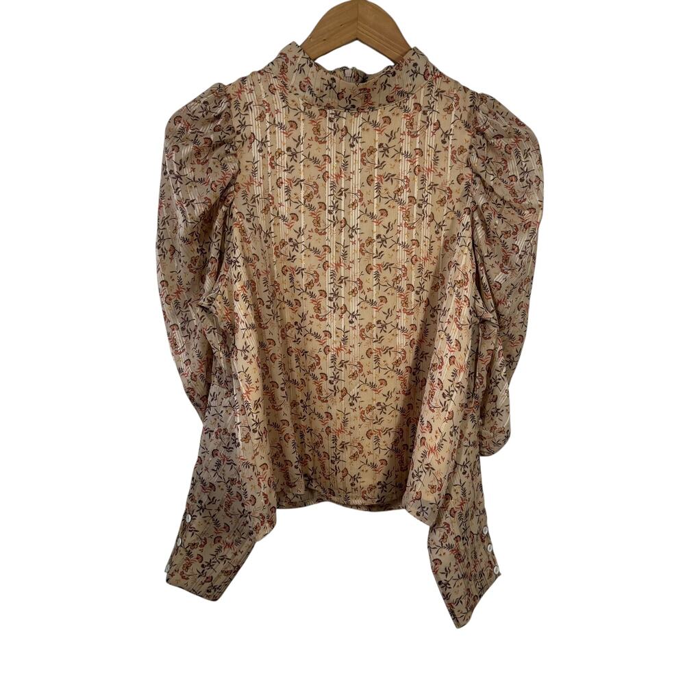 En Saison Top Women S Cream Ditsy Floral High‎ Neck Puff Sleeve Contemporary